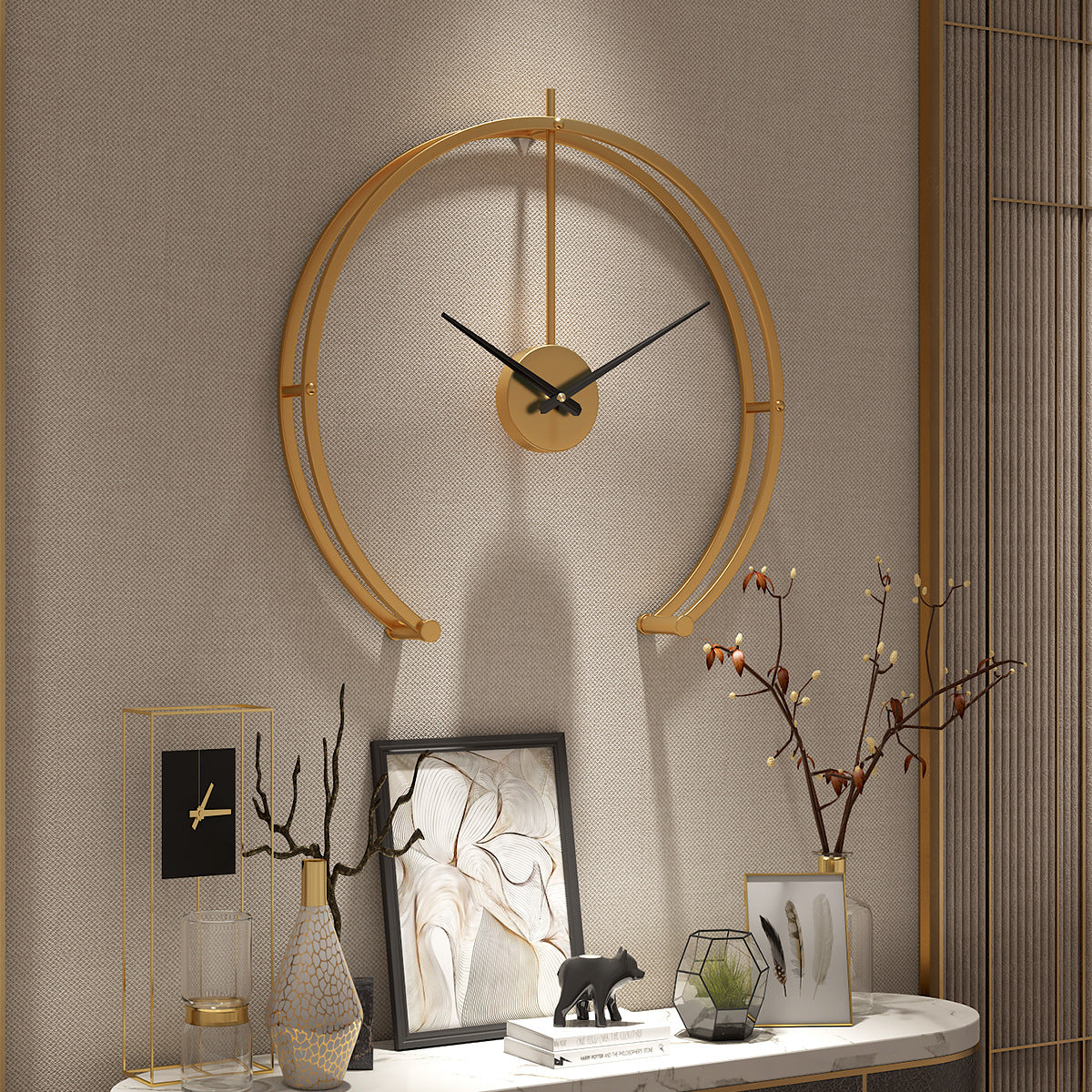 3D halbkreisförmige Metallrahmen Wanduhr in 50 cm
