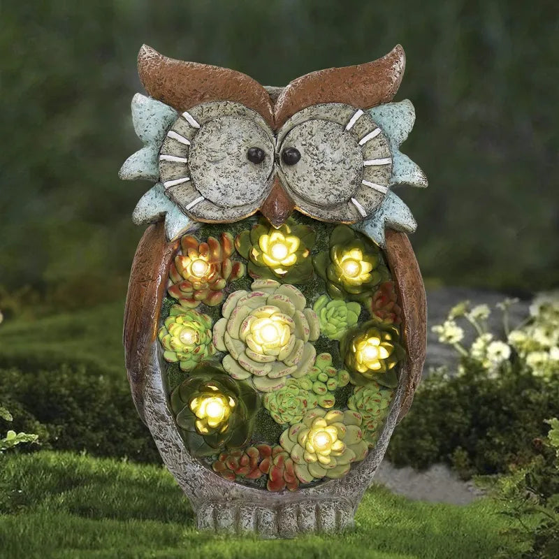 Solar Laterne Eule mit LED – Dekorative Gartenleuchte mit Sukkulenten