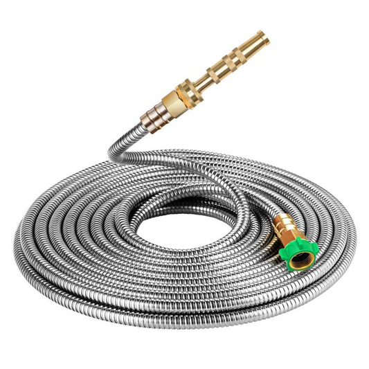 Edelstahl-Gartenschlauch flexibel mit Messinganschluss robust in 25FT | BEST-AMBIENCE