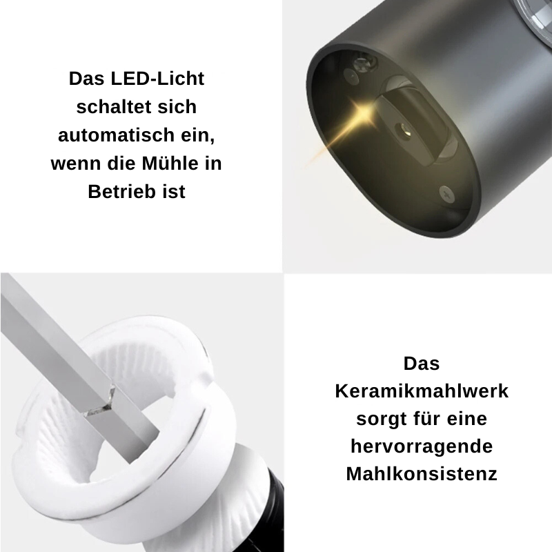 Gewürzmühlen-Set - Akku, Beleuchtung, einstellbare Körnung, größe Öffnung