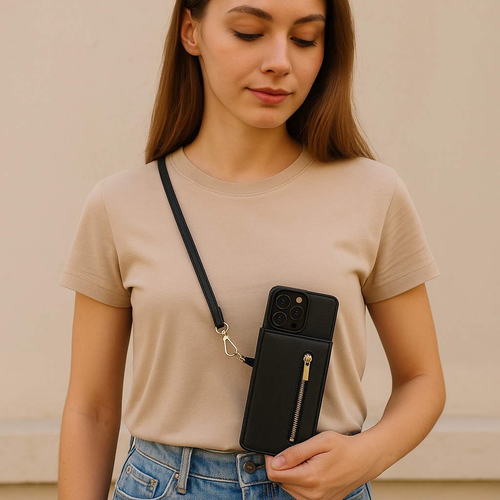3-in-1 Handyhülle mit Karten- & Münzfach – Umhängetasche aus Leder für Alltag & Reisen