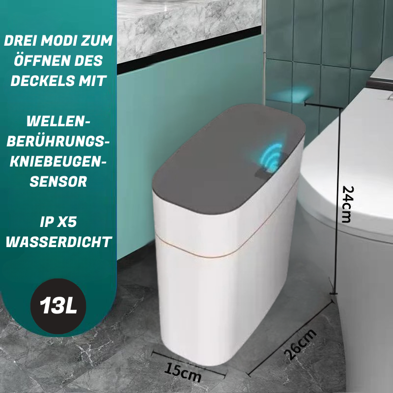 Hygieneeimer Elegant - Spritzwasser geschützt, Sensor, drei Automation erklärt Müll toilette fußkontakt Kniesensor wc gäste grau
