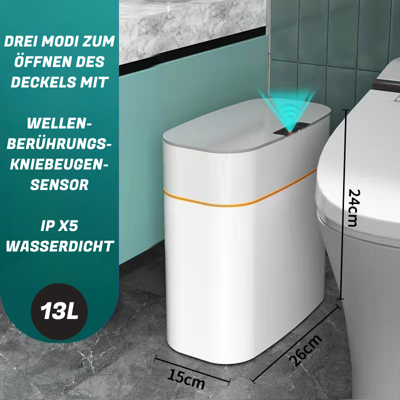 Hygieneeimer Elegant - Spritzwasser geschützt, Sensor, drei Automation erklärt Müll toilette fußkontakt Kniesensor wc Gäste weis
