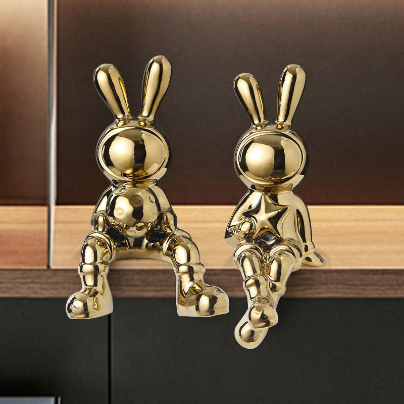 Space Rabbit Deko-Set - Keramik-Kunst, Hase