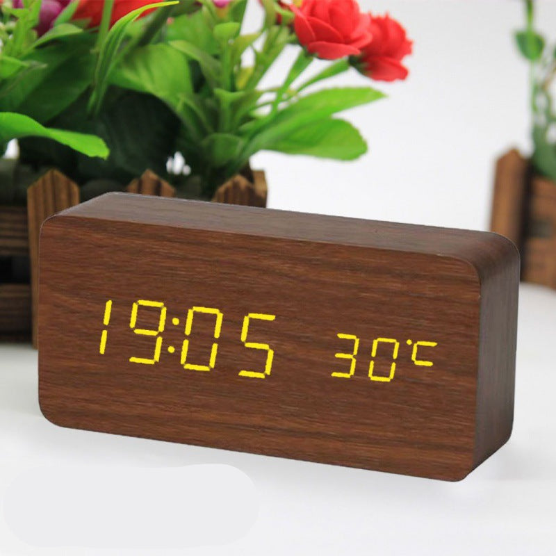 LED-Holzuhr mit Sprach-Aktivierung - Temperatur-Anzeige, blendfreie