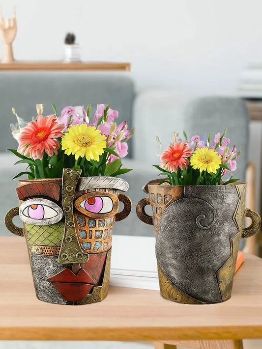 Gesichts-Blumentopf bunt – Kreative Deko Garten & Haus – Detailansicht 2 | BEST-AMBIENCE