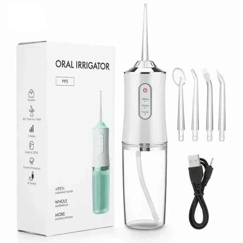 Kabelloser Wasserzahnreiniger – Tragbare Munddusche mit 4 Düsen & USB-Ladung