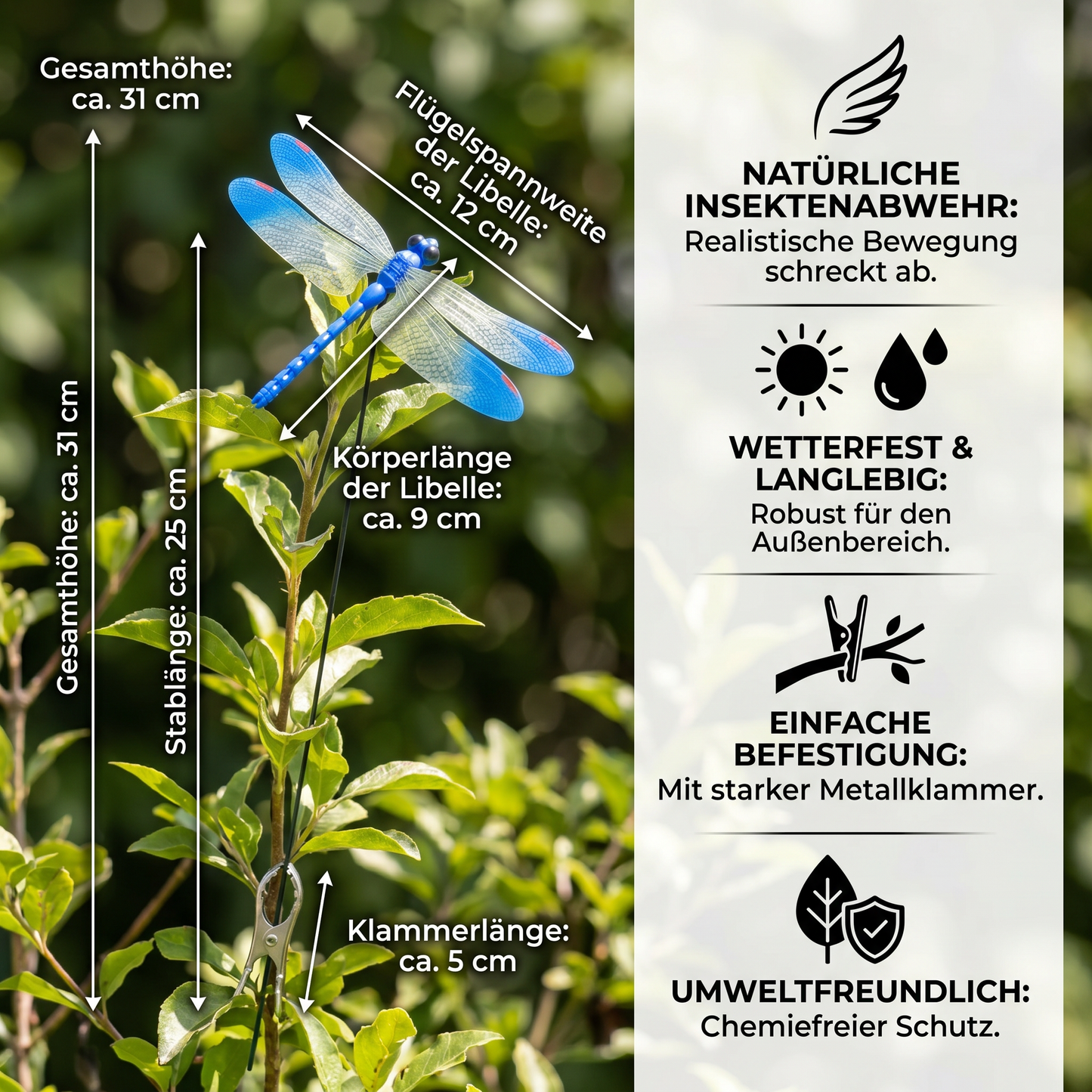 Insektenabwehr Libellen-Klammern Garten 4er Set