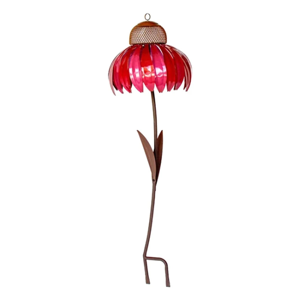 Vogelfutterspender Flasche mit Ständer Metall Blume geformt Outdoor Garten Dekoration Coneflower Container Futterhaus rot frei