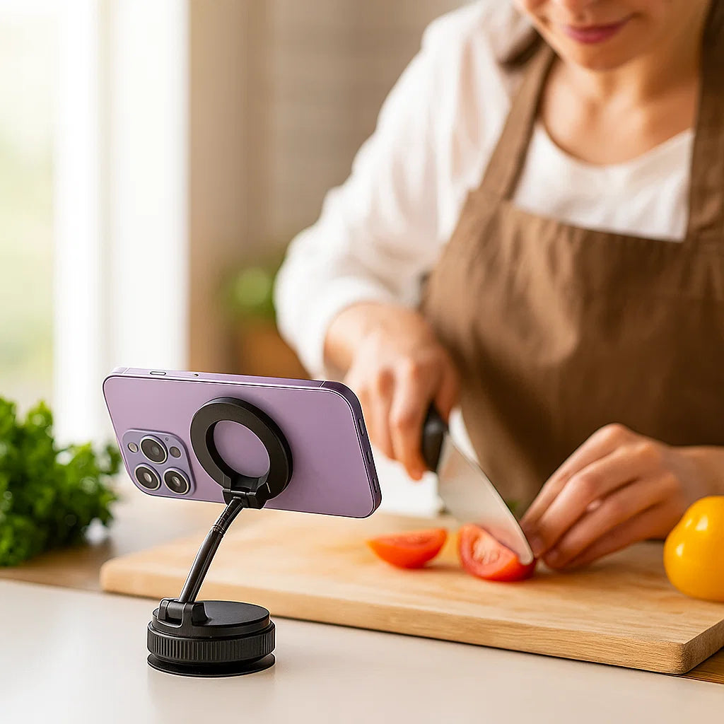 360° Handyhalter mit Vakuum-Saugnapf – stabil, ausziehbar & sicherer Blickwinkel
