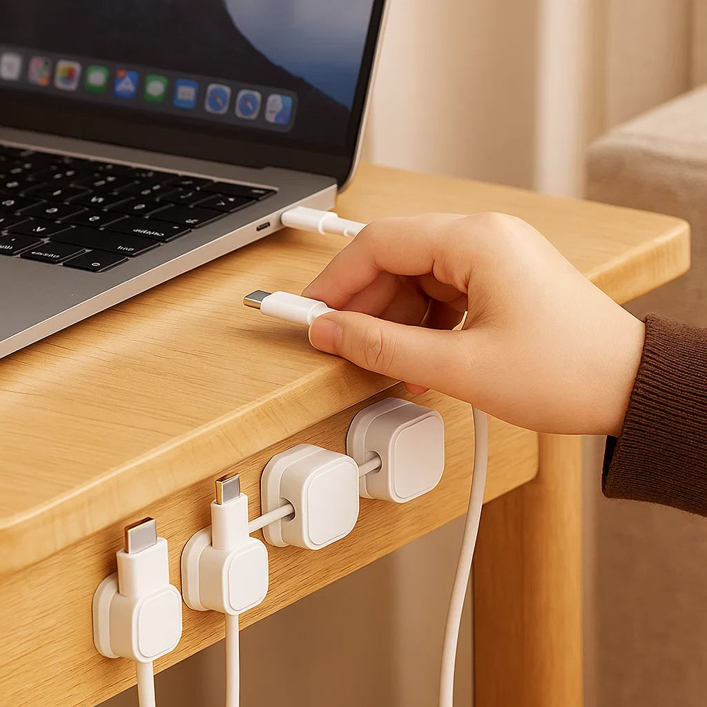 Magnetischer Kabel‑Organisator 6er‑Set – selbstklebendes Kabelmanagement für Schreibtisch