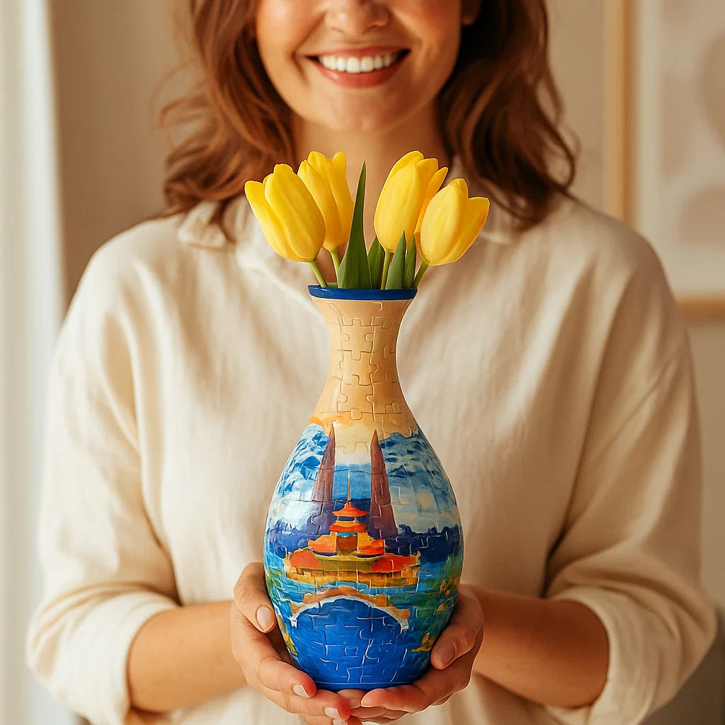 3D-Puzzle-Vase für echte Blumen – dekorativ, stabil & wiederverwendbar