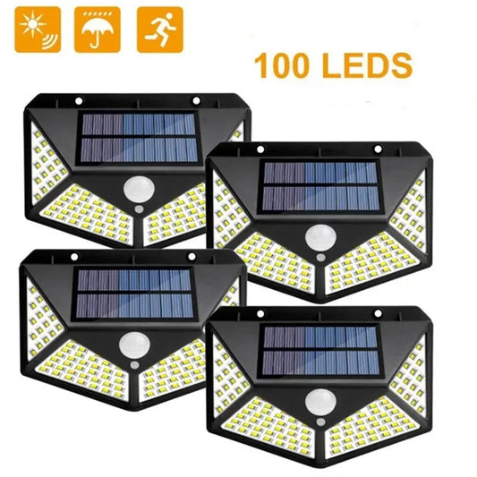 100 LED Wandleuchten Outdoor Solar Lampe PIR Bewegungsmelder Solarbetriebene Sonnenlicht Straßenlaterne für Garten Dekoration 4 Set