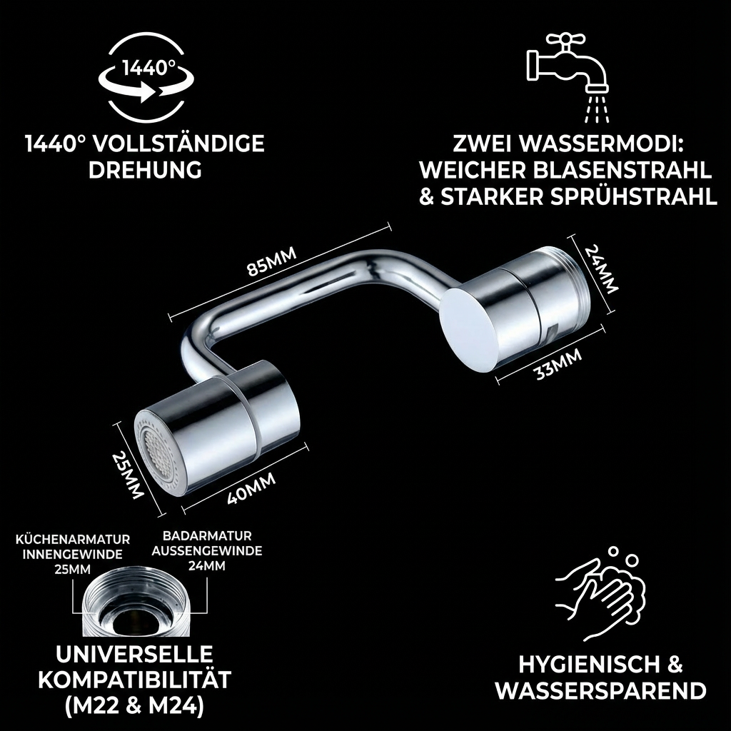 Schwenkbarer Wasserhahn-Aufsatz 360° mit Sprühfunktion - Detailansicht 5 | BEST-AMBIENCE