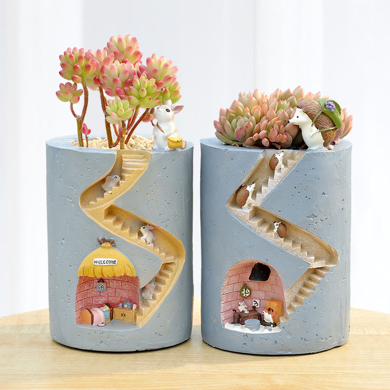 Pflanzentopf mit Igel & Hase – Deko Treppe Garten - Garten & Outdoor | BEST-AMBIENCE