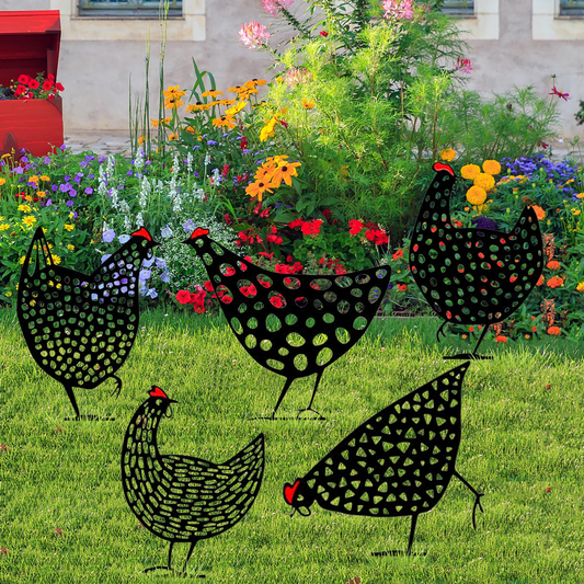 Metall-Hühner Gartenstecker Set – Deko Außenbereich