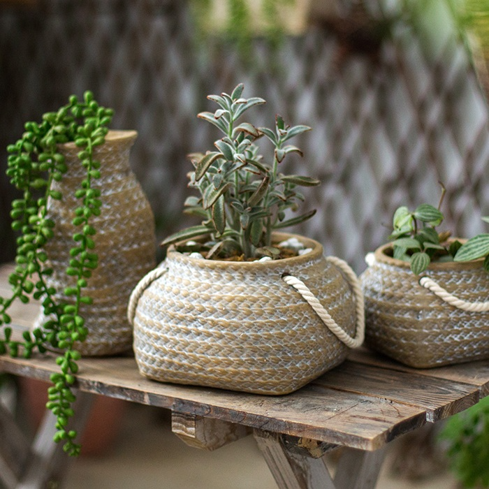 Blumentopf Keramik mit Seilgriffen – Deko Pflanztopf - Garten & Outdoor | BEST-AMBIENCE