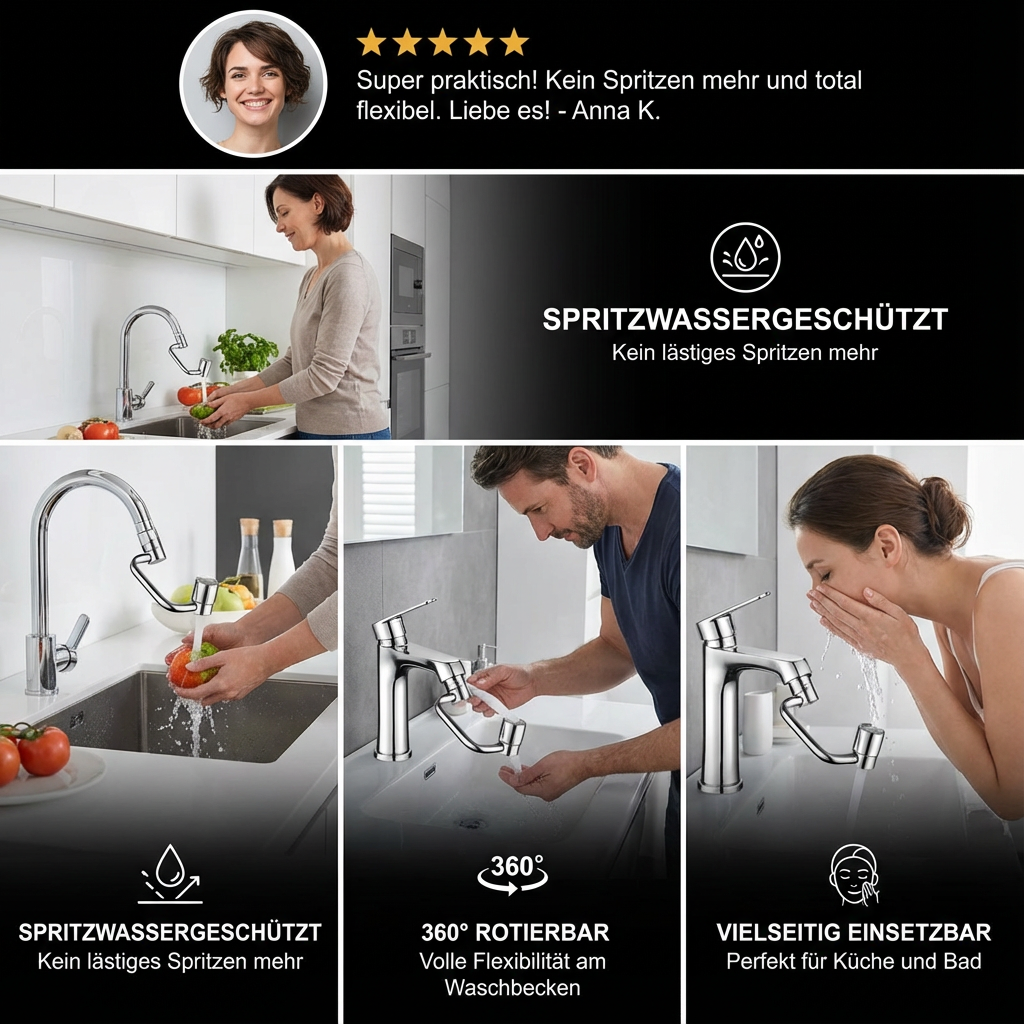 Schwenkbarer Wasserhahn-Aufsatz 360° mit Sprühfunktion - Detailansicht 3 | BEST-AMBIENCE