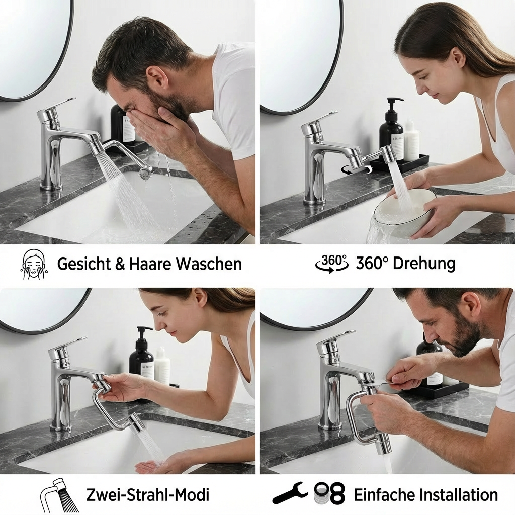 Schwenkbarer Wasserhahn-Aufsatz 360° mit Sprühfunktion - Detailansicht 4 | BEST-AMBIENCE