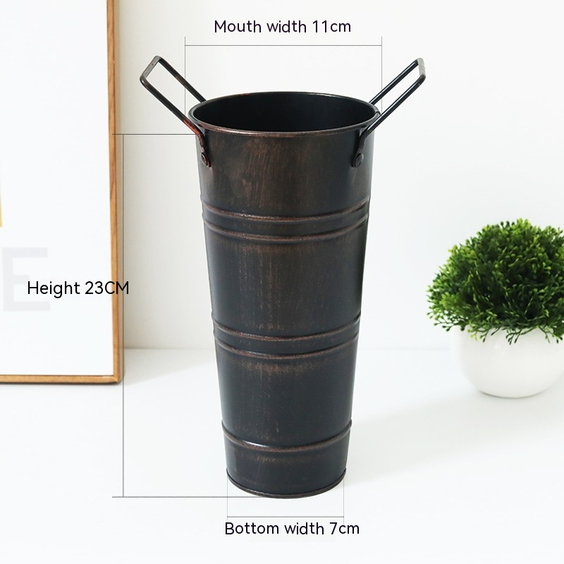 Metallblumentopf Vintage mit Griffen – Retro Dekoeimer in Schwarz | BEST-AMBIENCE