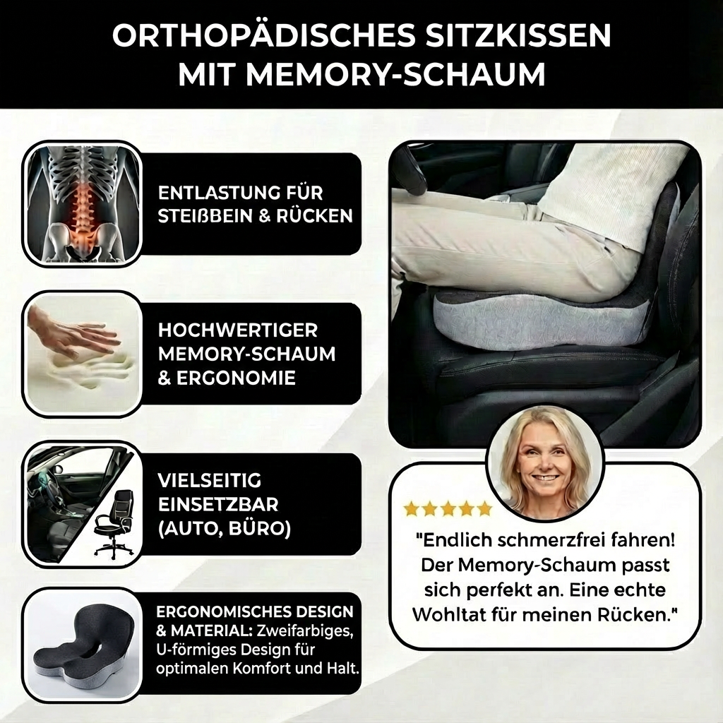 Steißbeinkissen Memory-Schaum – Rücken & Becken entlasten - Detailansicht 4 | BEST-AMBIENCE