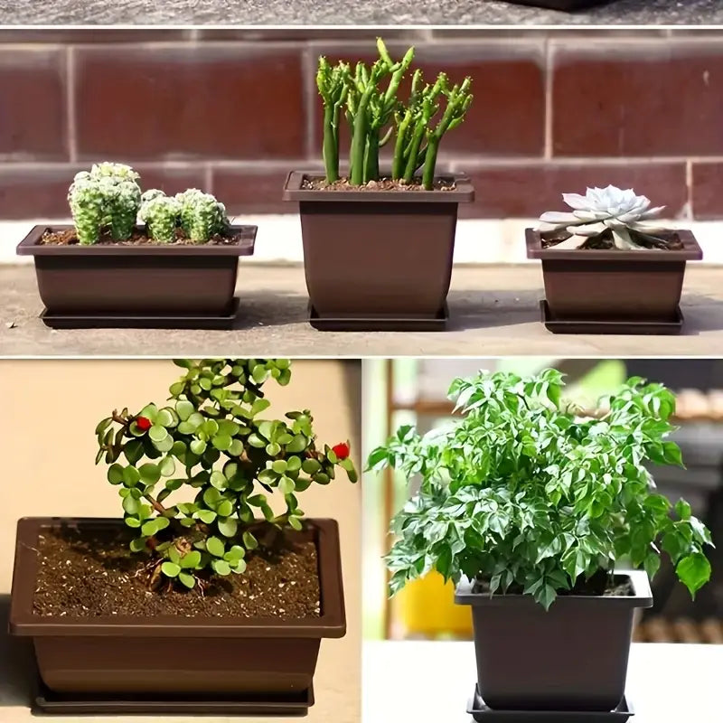 Rechteckiger Blumentopf mit Untersetzer für Balkon & Garten in Klein quadratisch flach | BEST-AMBIENCE