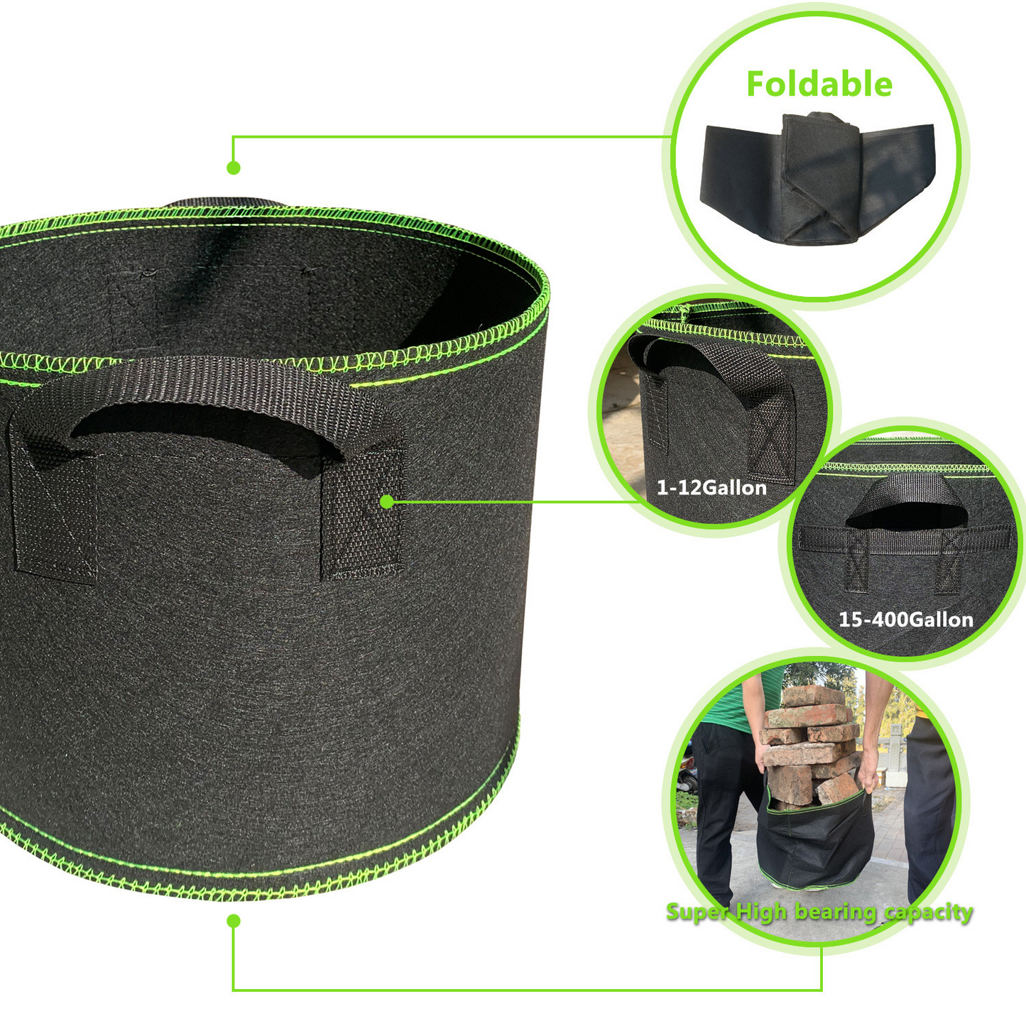 Vliesstoff Pflanzsack mit Griffen – Robuster Gartenbeutel – Detailansicht 8 | BEST-AMBIENCE