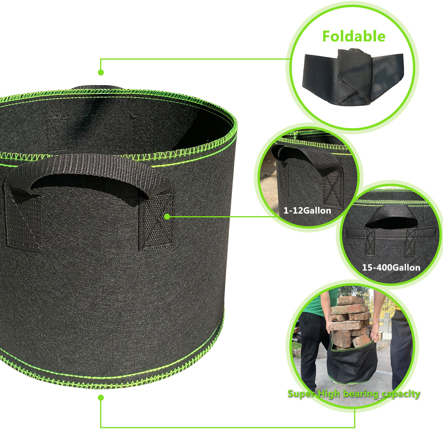 Vliesstoff Pflanzsack mit Griffen – Robuster Gartenbeutel – Detailansicht 8 | BEST-AMBIENCE