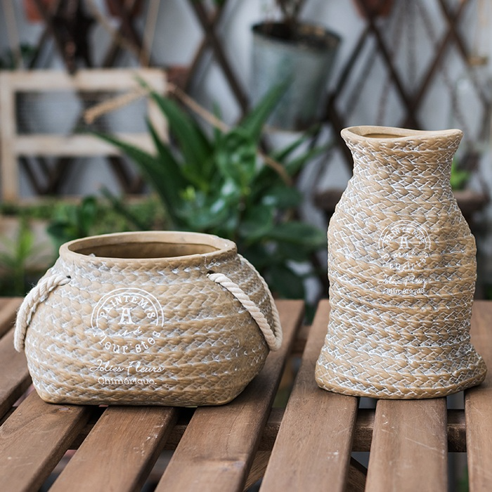 Blumentopf Keramik mit Seilgriffen – Deko Pflanztopf - Detailansicht 2 | BEST-AMBIENCE