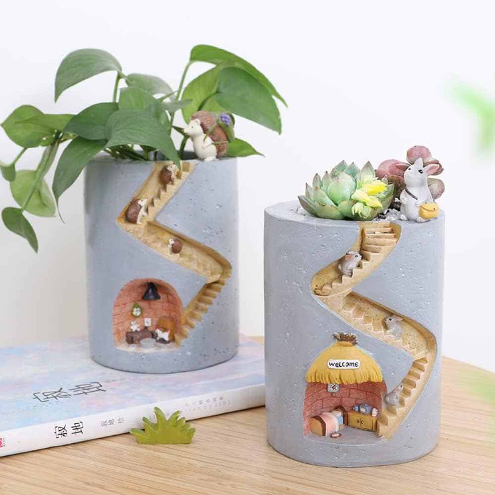 Pflanzentopf mit Igel & Hase – Deko Treppe Garten - Detailansicht 6 | BEST-AMBIENCE