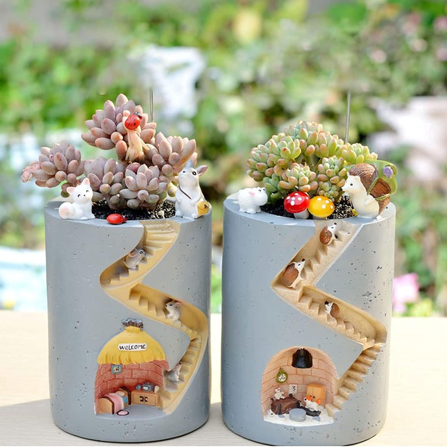 Pflanzentopf mit Igel & Hase – Deko Treppe Garten - Detailansicht 8 | BEST-AMBIENCE