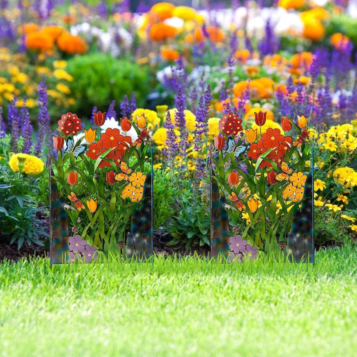 Metallzaun Deko Blumen Schmetterlinge – Garten Terrasse - Detailansicht 3 | BEST-AMBIENCE