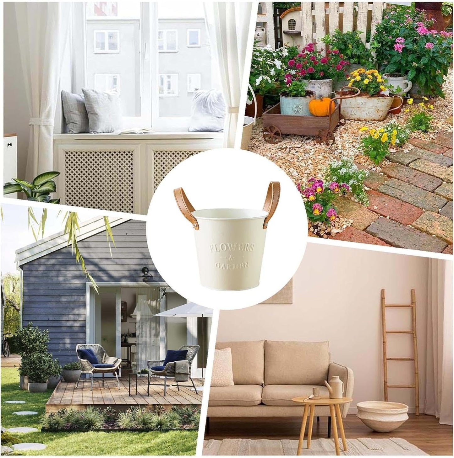 Blumentöpfe mit Ledergriffen – Deko Pflanzenkübel Garten - Detailansicht 6 | BEST-AMBIENCE