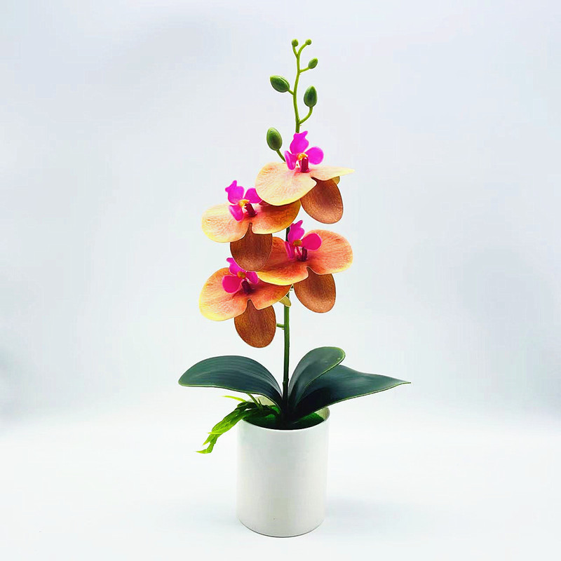 Kunstorchidee Tischdeko – Künstliche Blume Wohnzimmer in 4 Phalaenopsis Orange | BEST-AMBIENCE