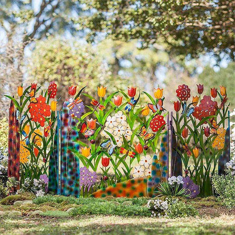 Metallzaun Deko Blumen Schmetterlinge – Garten Terrasse - Detailansicht 4 | BEST-AMBIENCE