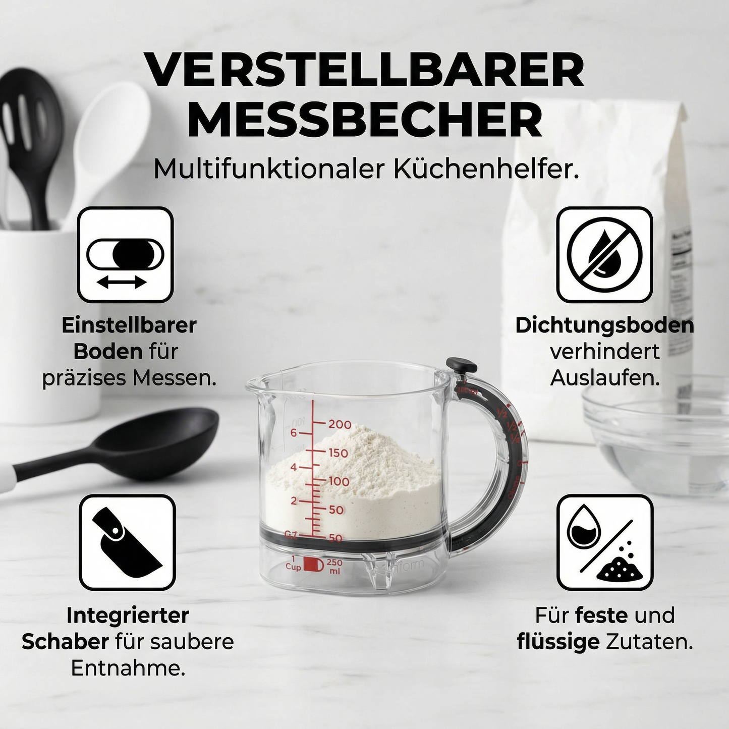 Messbecher verstellbar mit Schaber – Küchen-Messhelfer - Detailansicht 2 | BEST-AMBIENCE