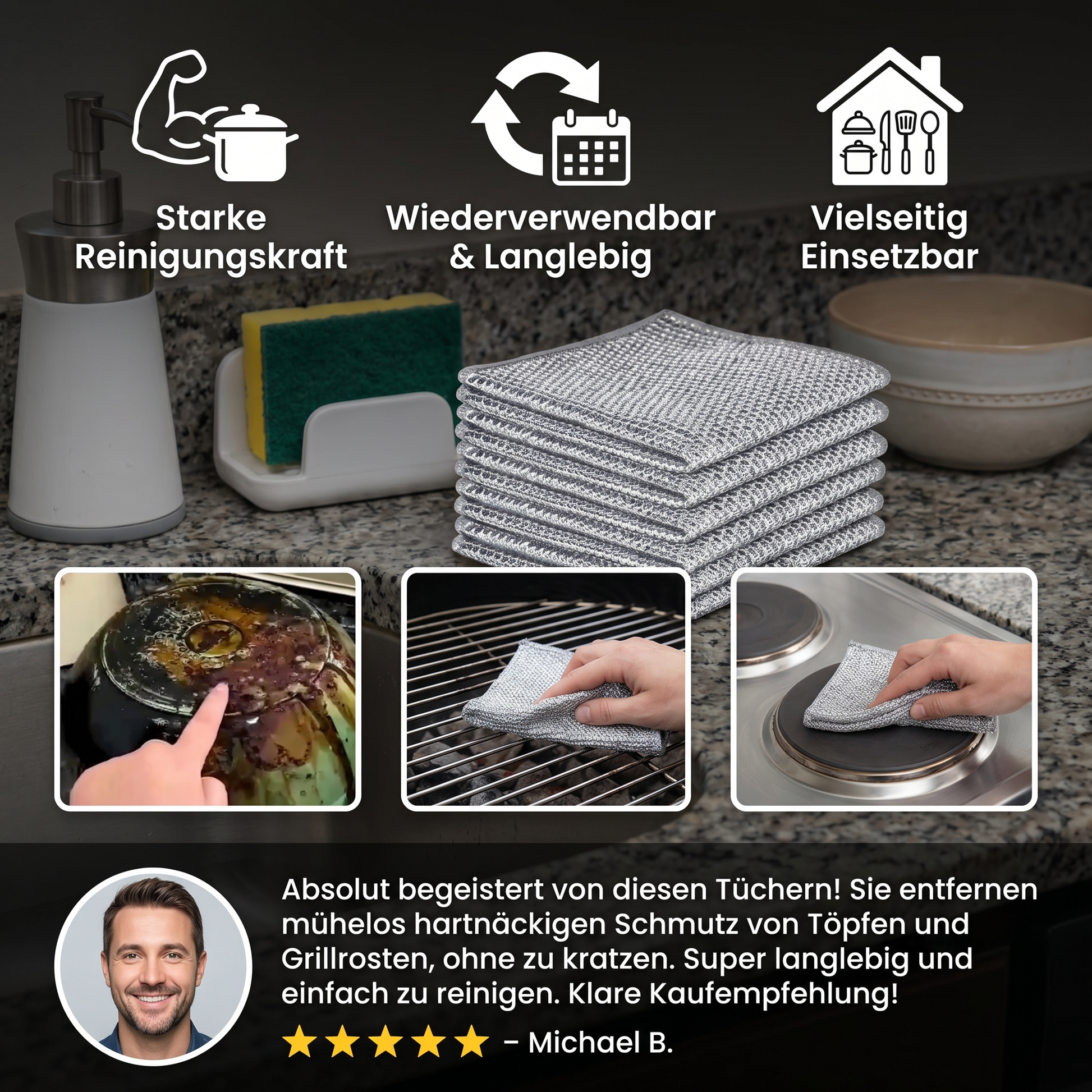Reinigungstücher Küche 20er Set – Herd, Grill & Geschirr - Detailansicht 3 | BEST-AMBIENCE