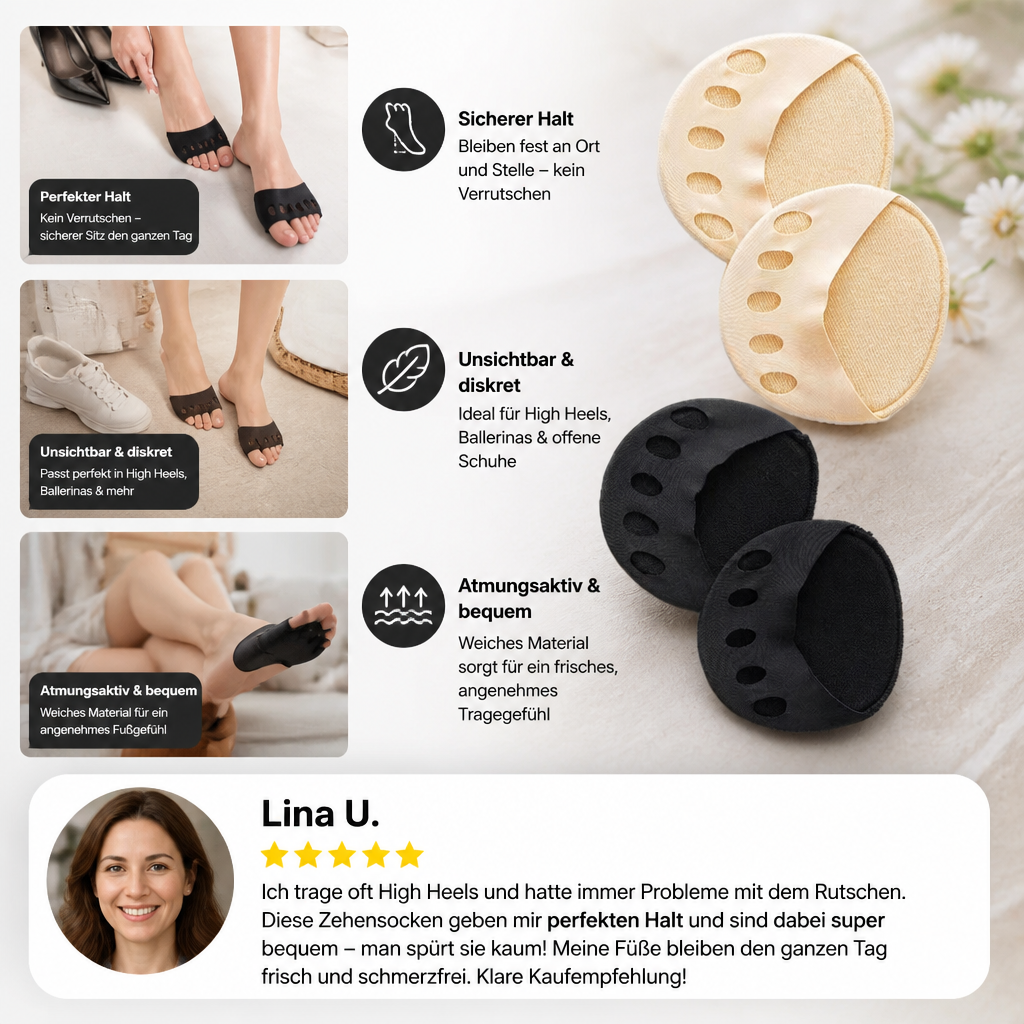 Zehensocken Damen Antirutsch High Heels atmungsaktiv 4er - Detailansicht 3 | BEST-AMBIENCE