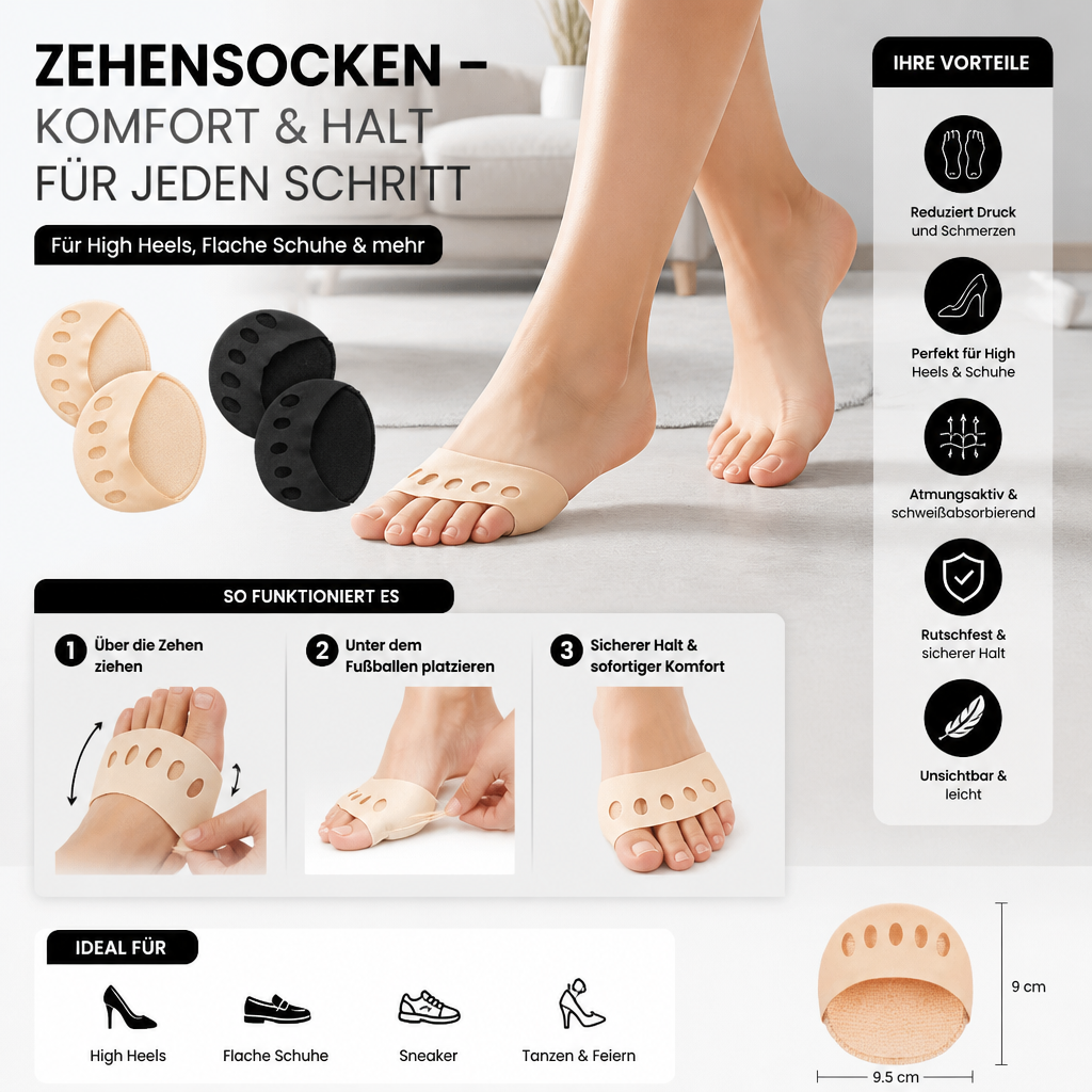 Zehensocken Damen Antirutsch High Heels atmungsaktiv 4er - Detailansicht 2 | BEST-AMBIENCE