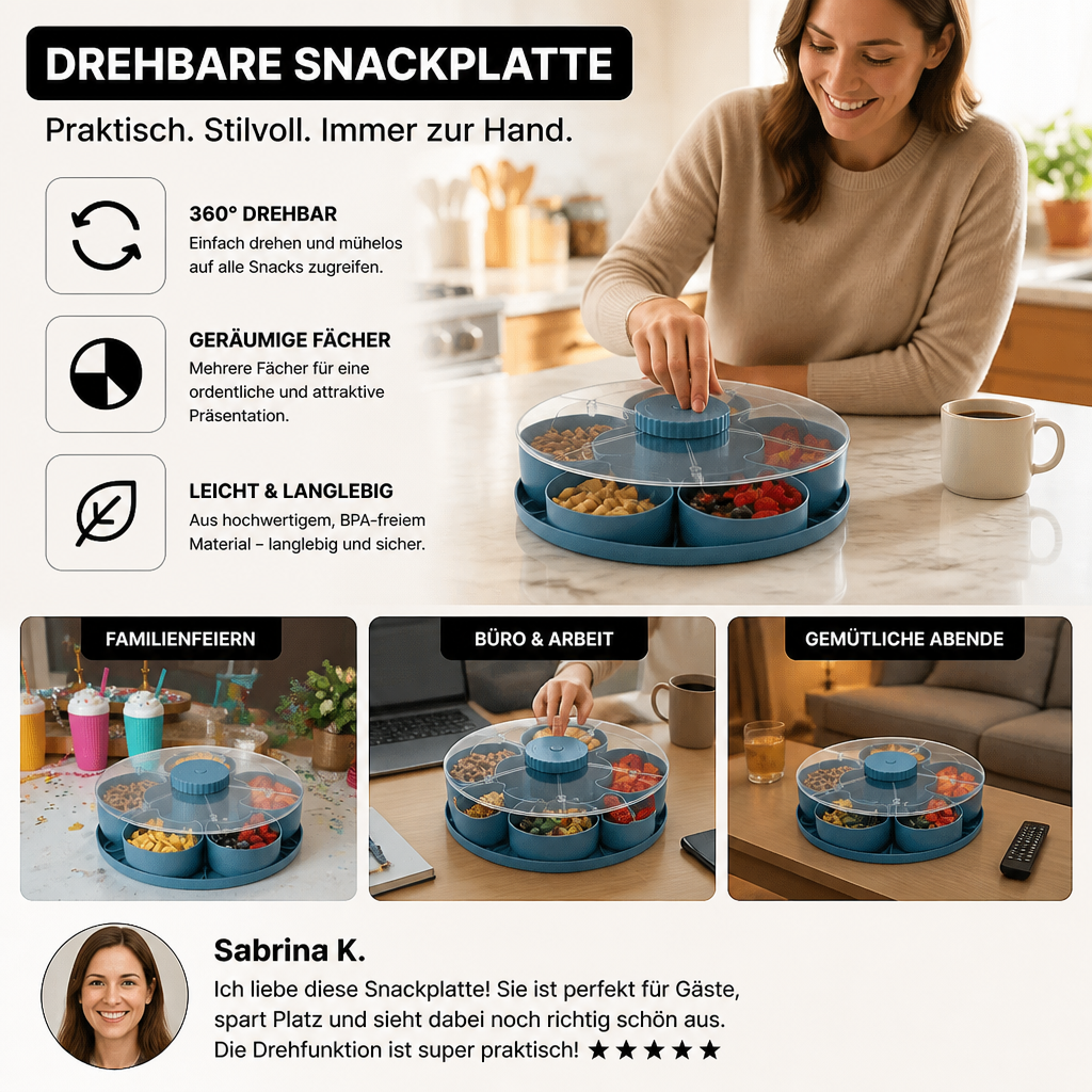 Drehbare Snackschale mit Fächern – Servierteller 360° - Detailansicht 3 | BEST-AMBIENCE