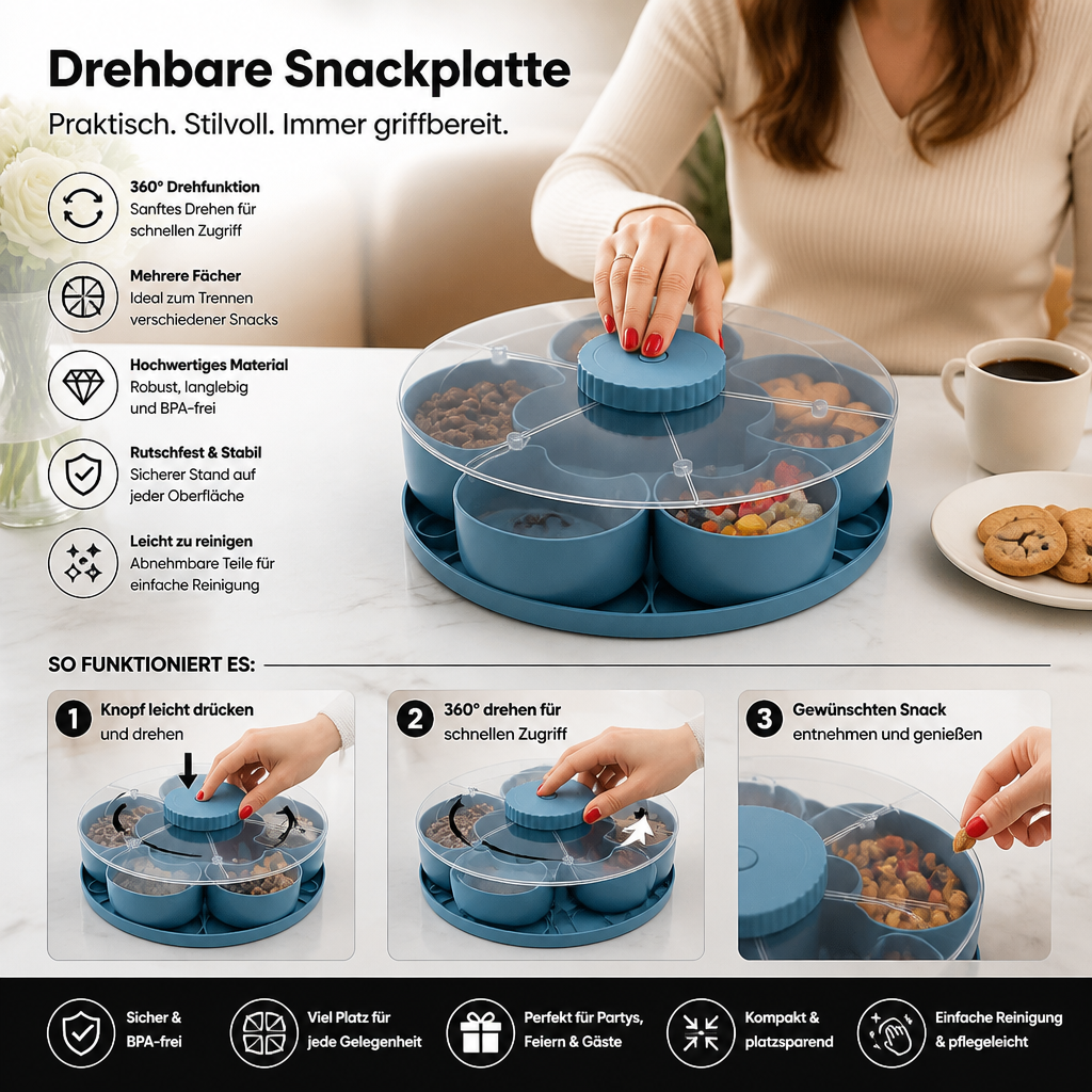 Drehbare Snackschale mit Fächern – Servierteller 360° - Detailansicht 2 | BEST-AMBIENCE
