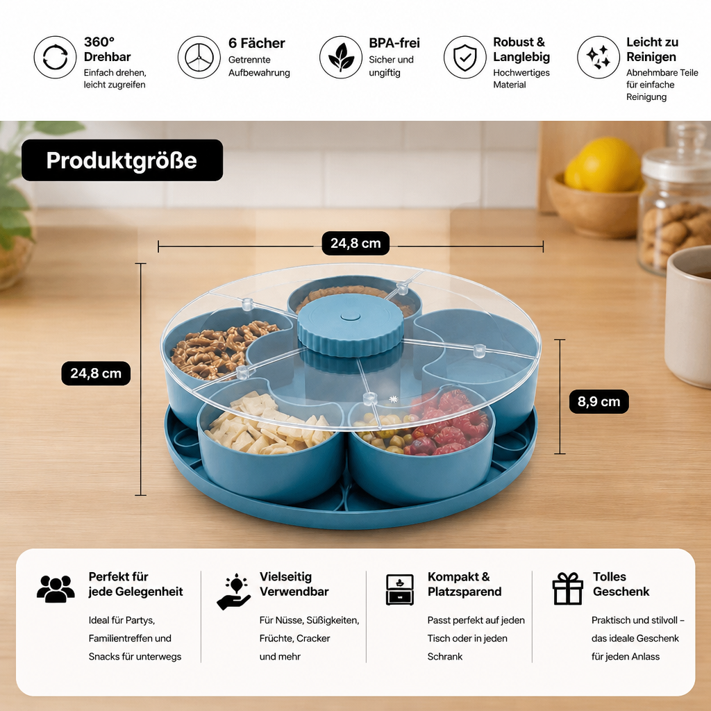 Drehbare Snackschale mit Fächern – Servierteller 360° - Detailansicht 5 | BEST-AMBIENCE