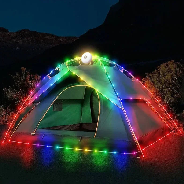 Camping String Lights 10m 33Ft Licht mit Laternen 2 in 1 Design Camping Lichter 2000mAh IPX6 wasserdicht Bunt