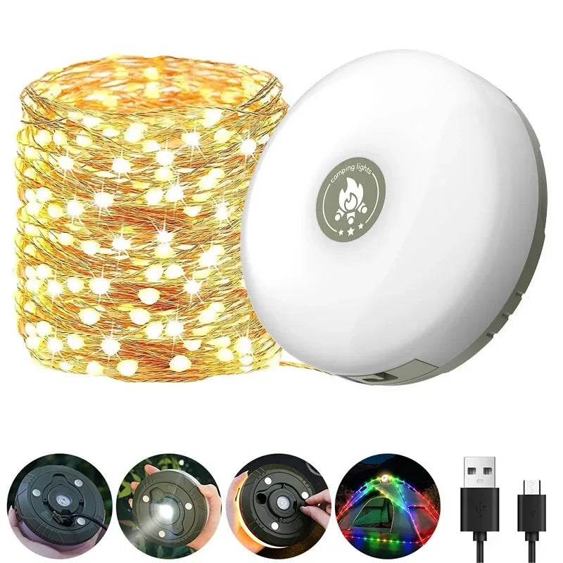 Camping String Lights 10m 33Ft Licht mit Laternen 2 in 1 Design Camping Lichter 2000mAh IPX6 wasserdicht wiederaufladbare Taschenlampen 1 Stück