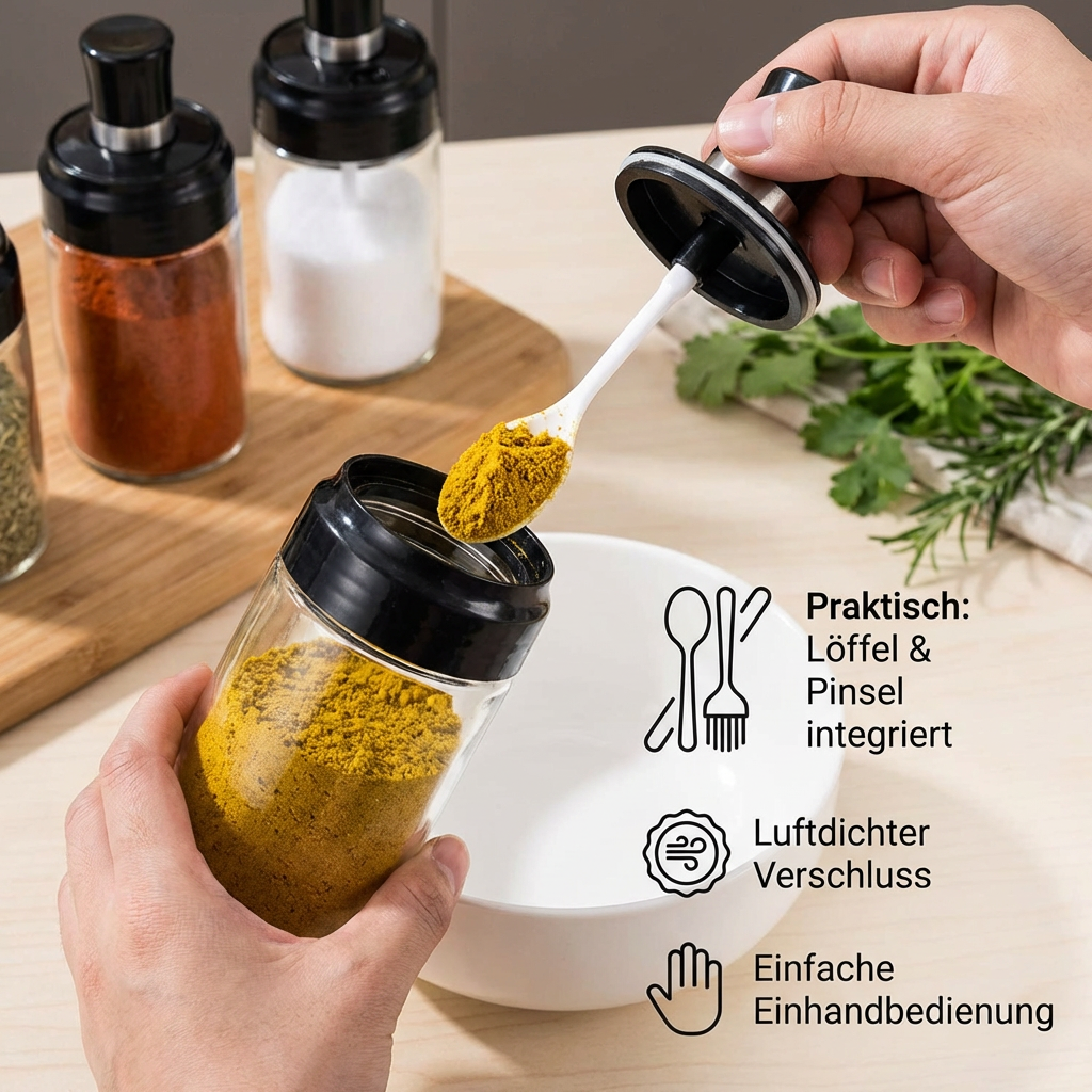Gewürzglas-Set mit Löffel und Pinsel – Küchenbehälter - Detailansicht 2 | BEST-AMBIENCE