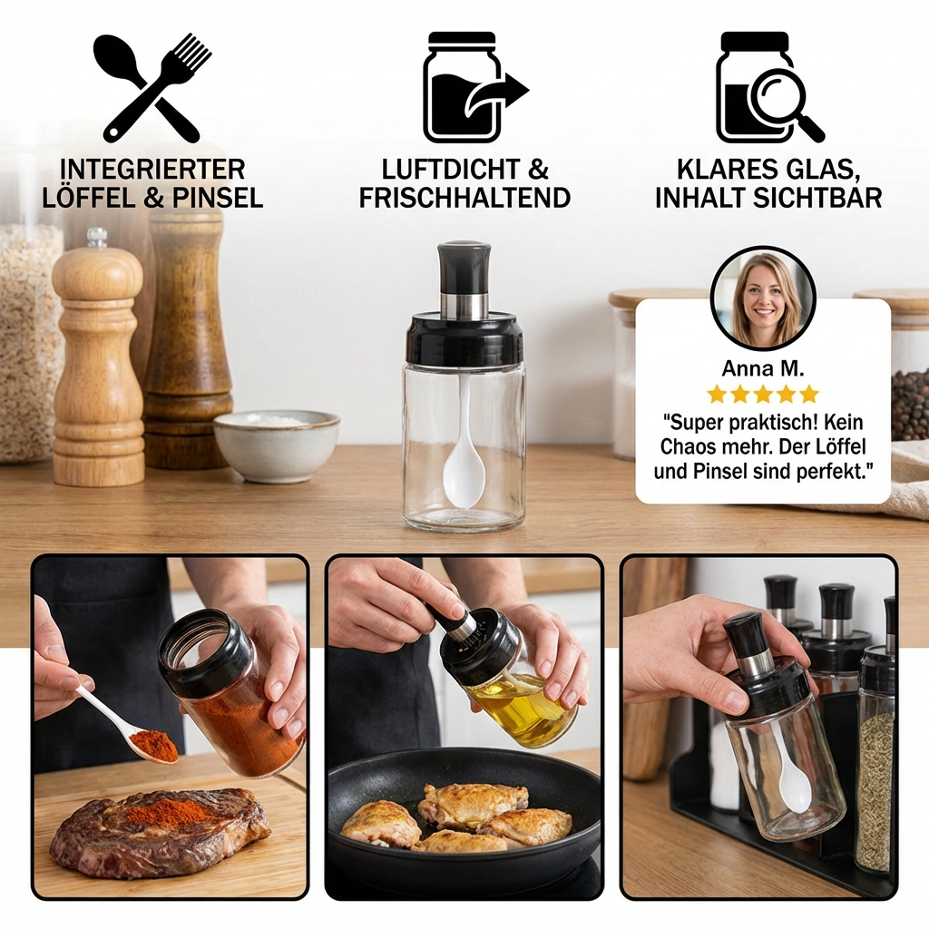 Gewürzglas-Set mit Löffel und Pinsel – Küchenbehälter - Detailansicht 3 | BEST-AMBIENCE