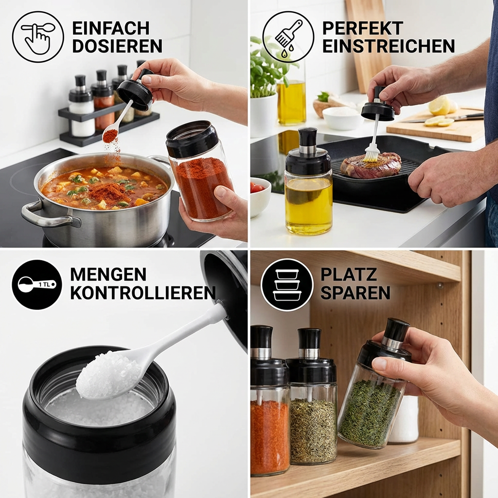Gewürzglas-Set mit Löffel und Pinsel – Küchenbehälter - Detailansicht 4 | BEST-AMBIENCE