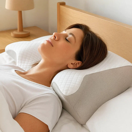 Ergonomisches Kopfkissen, entspannter Nacken, erholsamer Schlaf_weis