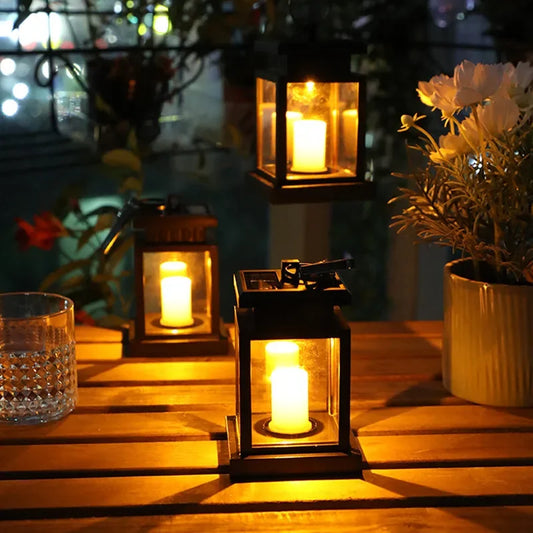 Solar Laterne mit LED Kerze – Hängelampe für Garten & Terrasse, Dekolicht f