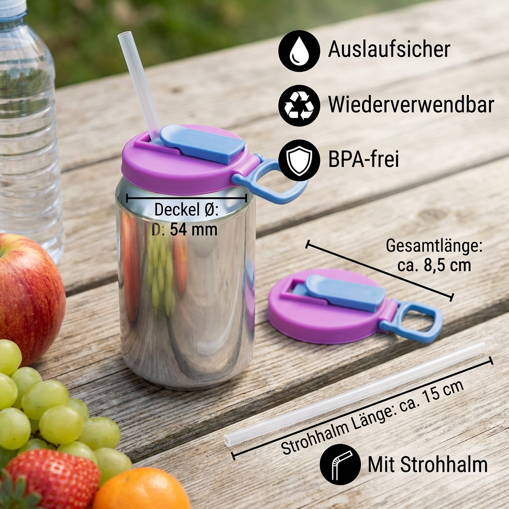 Silikon-Dosendeckel mit Strohhalm, auslaufsicher, 2er-Set - Detailansicht 6 | BEST-AMBIENCE